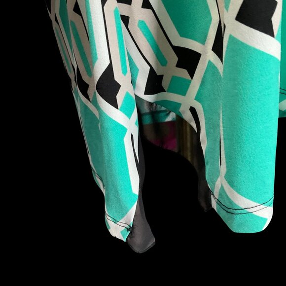 Teal/Black/White Abstract Print Tunic Top w/ Rhinestone Details - Picture 4 of 4